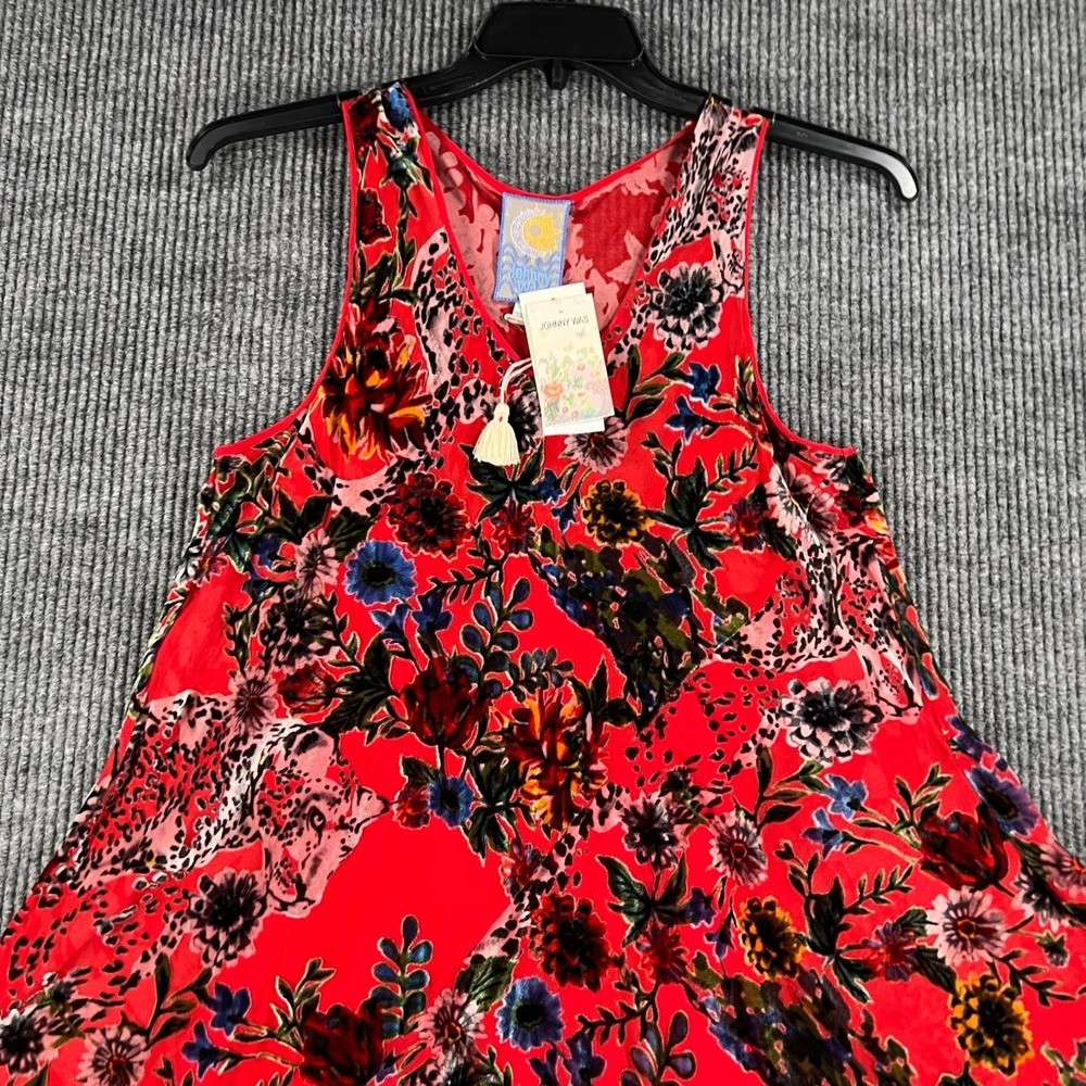 Johnny Was Bias Dress Slip Bobcat Forest Womens Large Red Sleeveless New